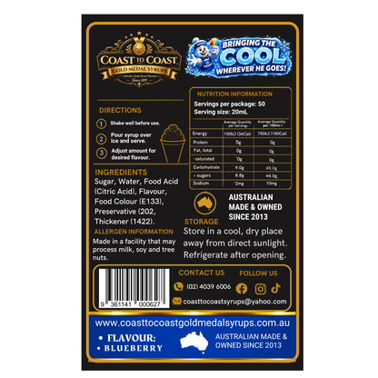 Blueberry Snow Cone Syrups 375ml - Coast to Coast Gold Medal Syrups®