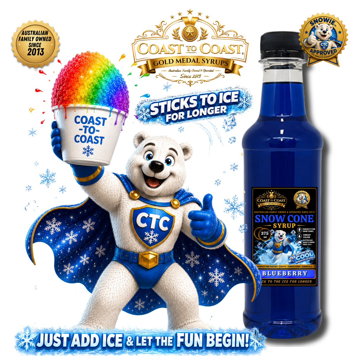 Blueberry Snow Cone Syrups 375ml - Coast to Coast Gold Medal Syrups®