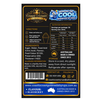 Blueberry Snow Cone Syrups 750ml - Coast to Coast Gold Medal Syrups®