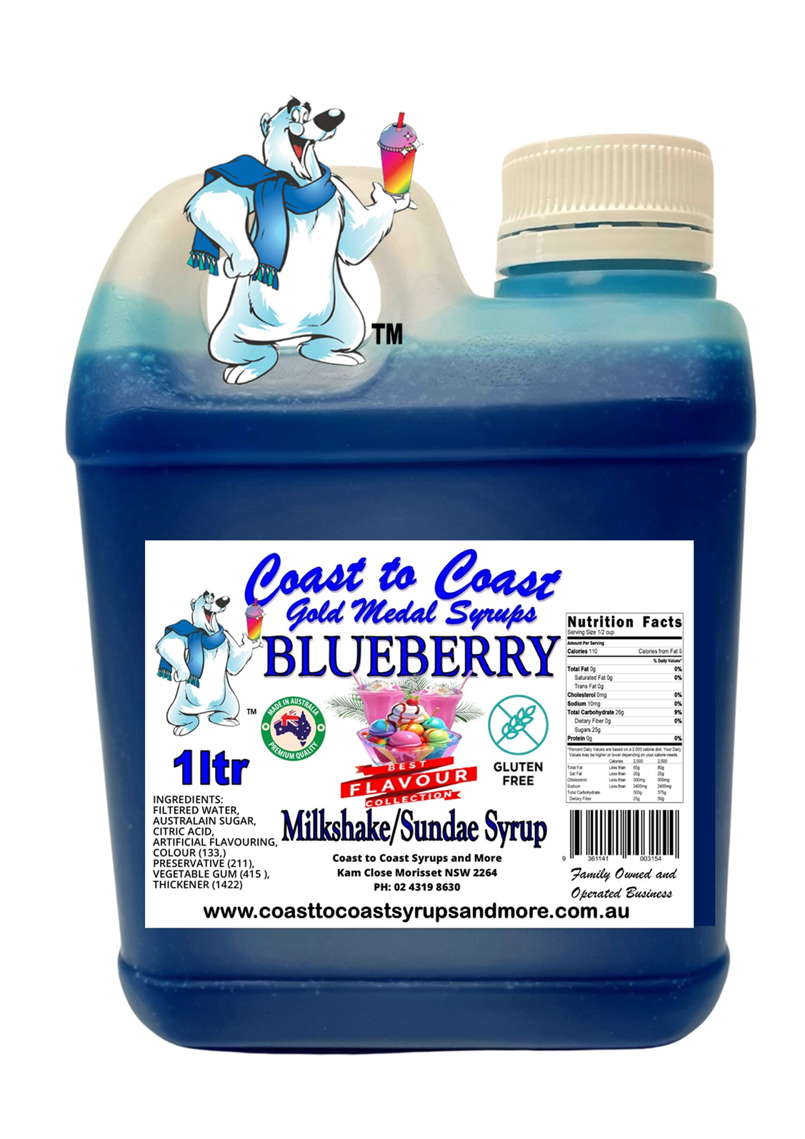 #2 Blueberry, Milkshake/Sundae toppings 1ltr, Coast to Coast Gold Medal Syrups®