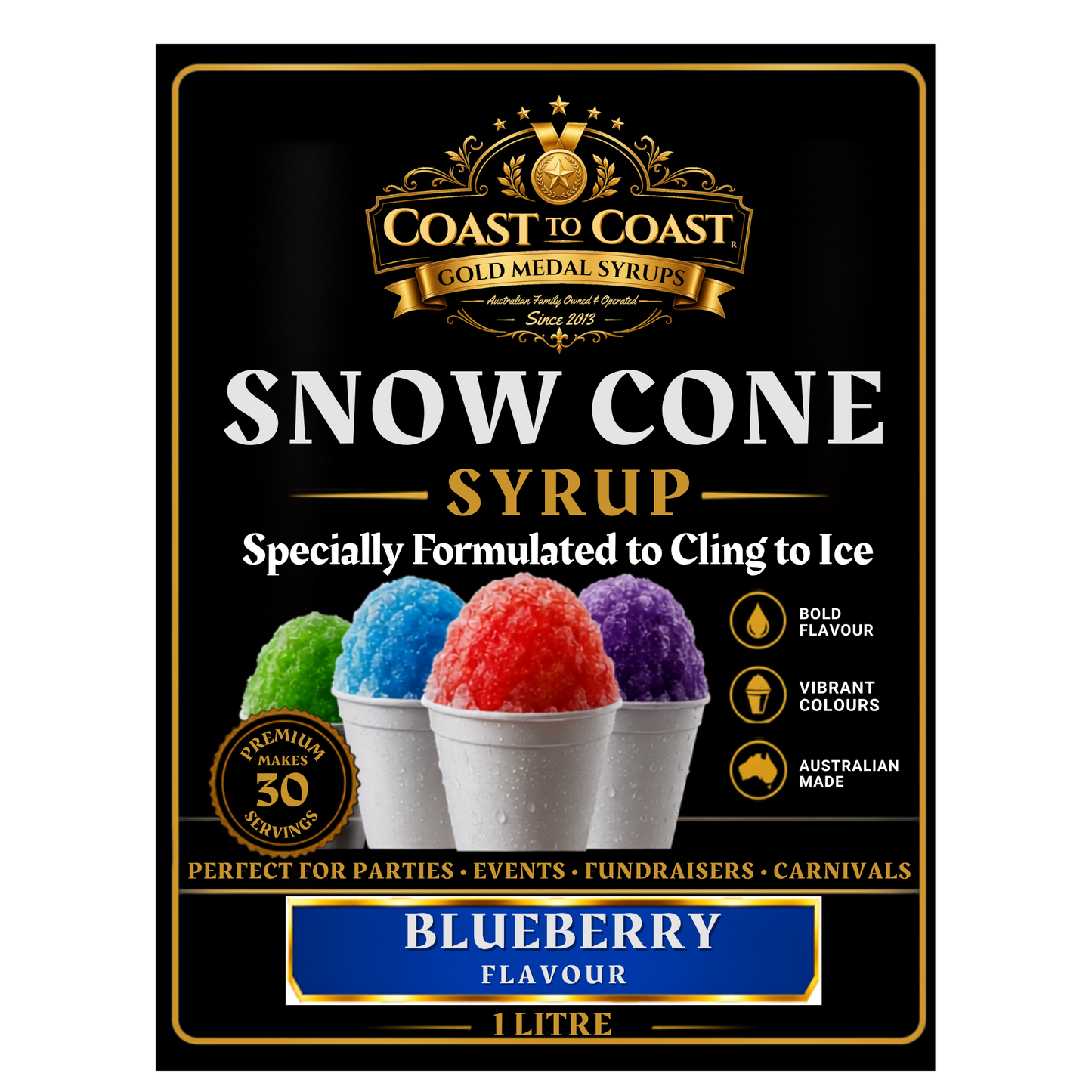 Blueberry Snow Cone Syrups 1ltr - Coast to Coast Gold Medal Syrups®