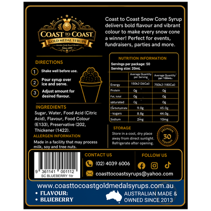 Blueberry Snow Cone Syrups 1ltr - Coast to Coast Gold Medal Syrups®