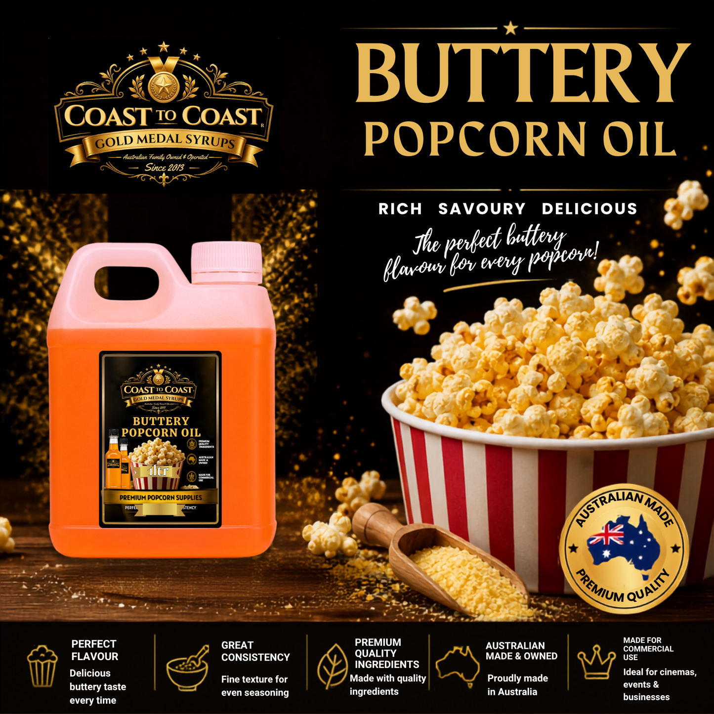 Premium Buttery Popcorn Oil 1ltr - Coast to Coast Gold Medal Syrups®