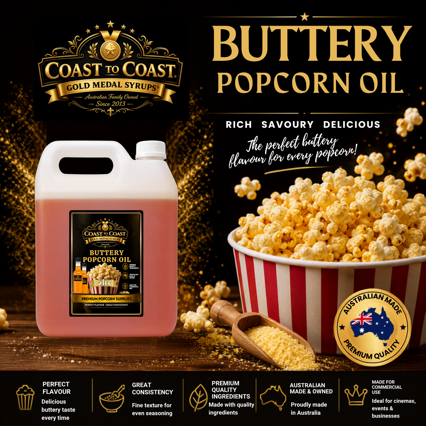 Premium Buttery Popcorn Oil 2ltr - Coast to Coast Gold Medal Syrups®