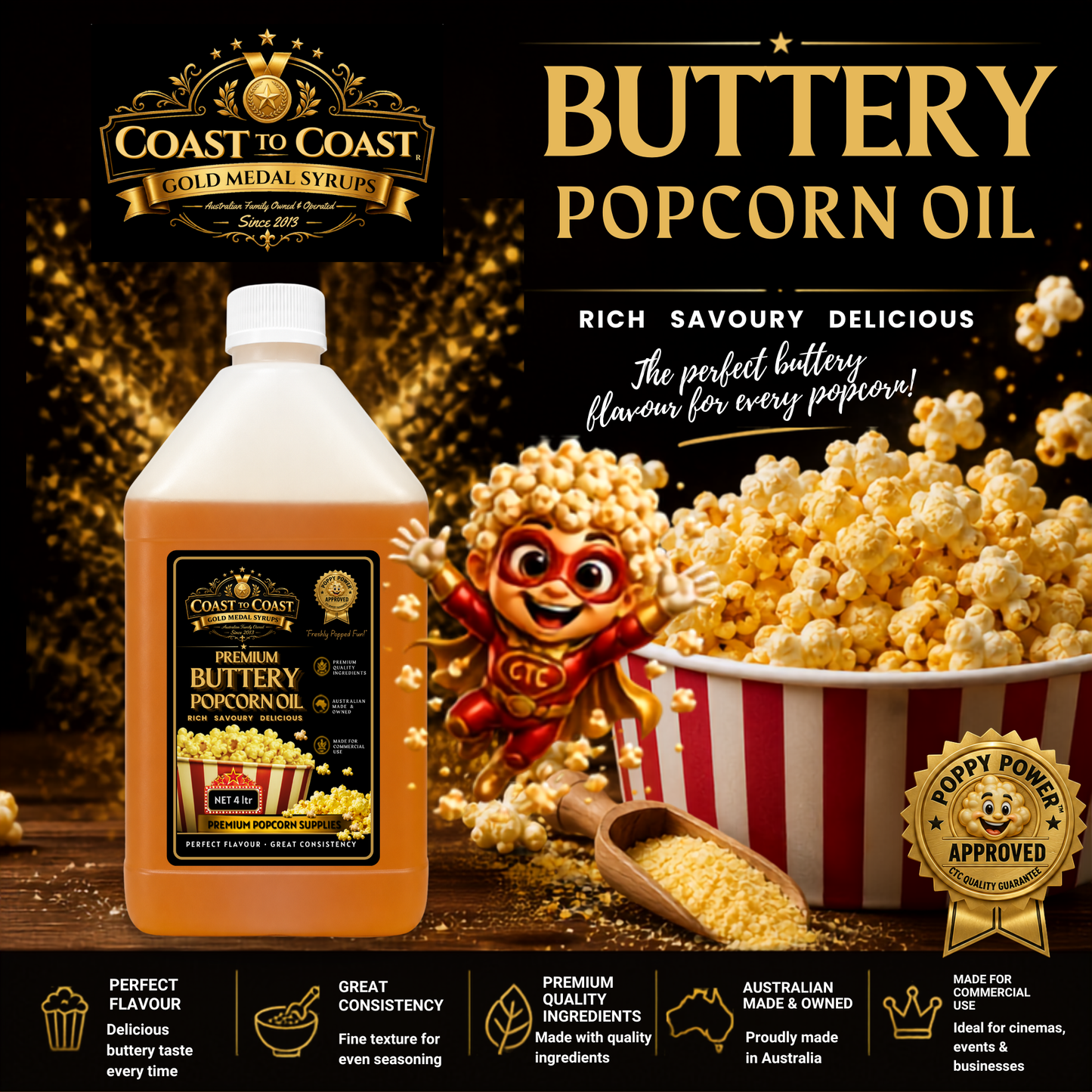 Premium Buttery Popcorn Oil 4ltr - Coast to Coast Gold Medal Syrups®