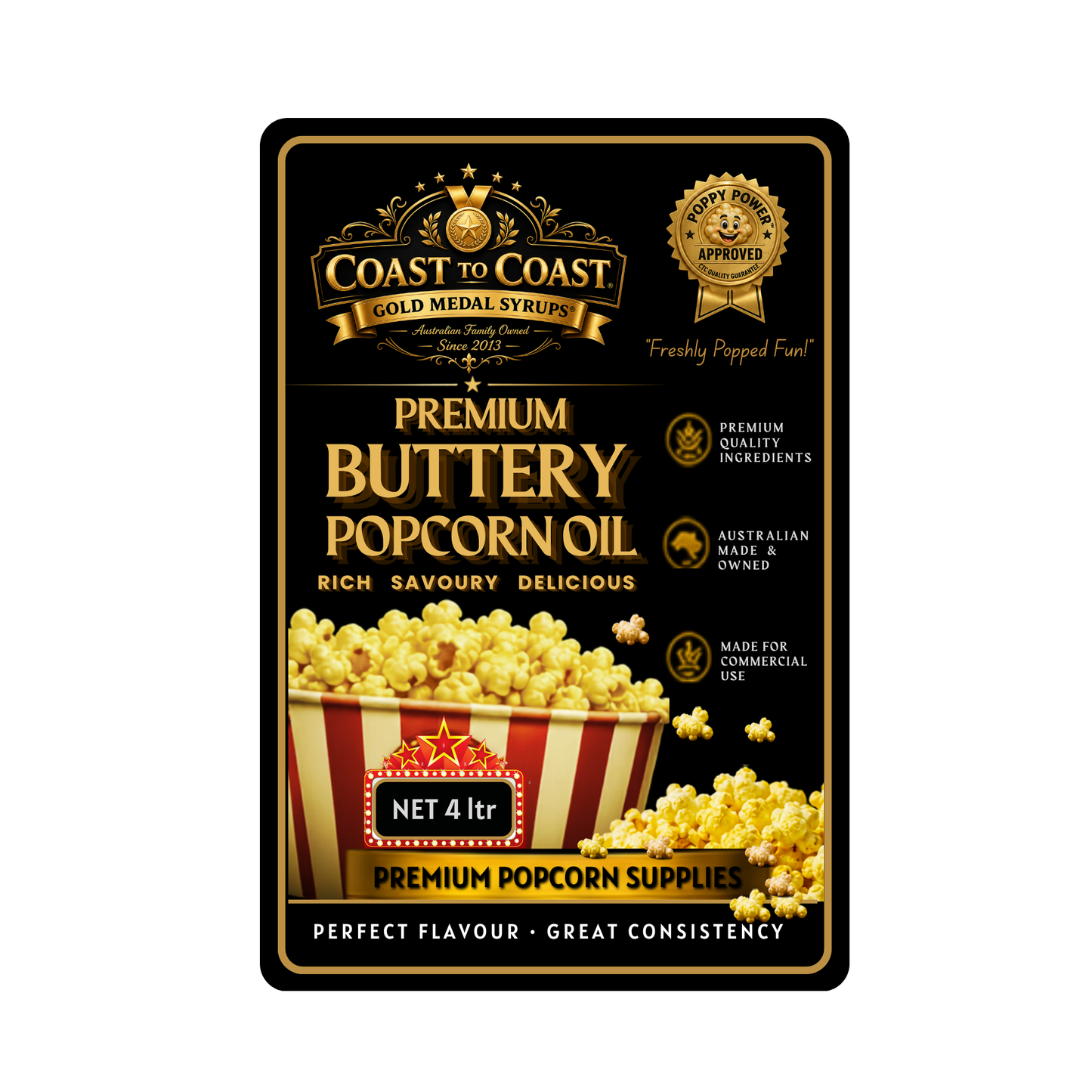 Premium Buttery Popcorn Oil 4ltr - Coast to Coast Gold Medal Syrups®