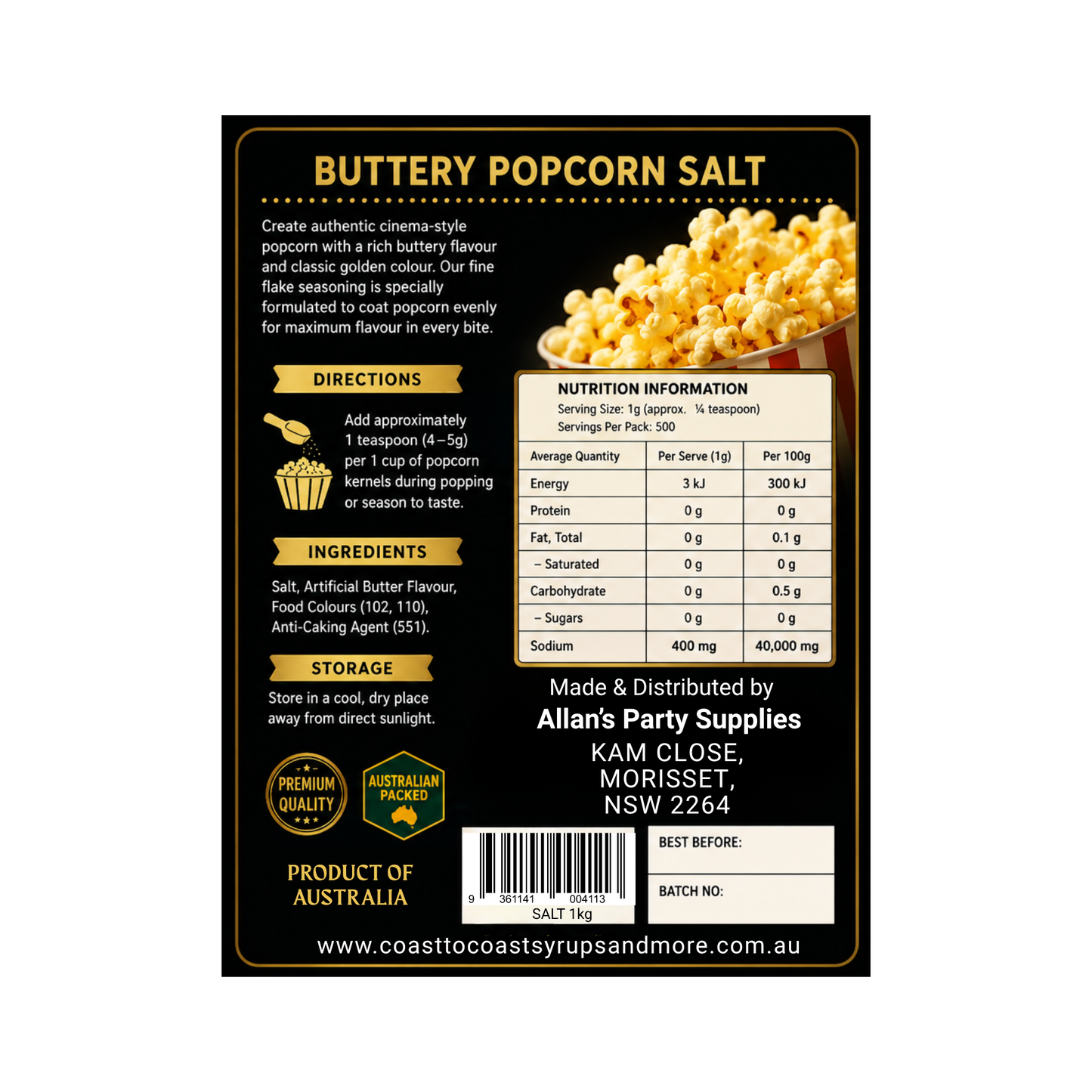 🧂 Buttery Popcorn Salt 1kg - Coast to Coast Gold Medal Syrups®