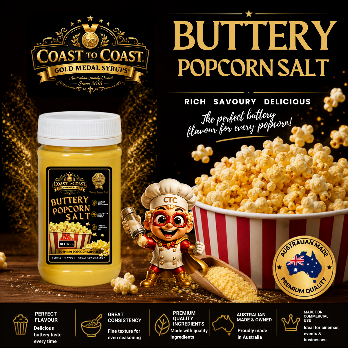 🧂 Buttery Popcorn Salt 375g - Coast to Coast Gold Medal Syrups®