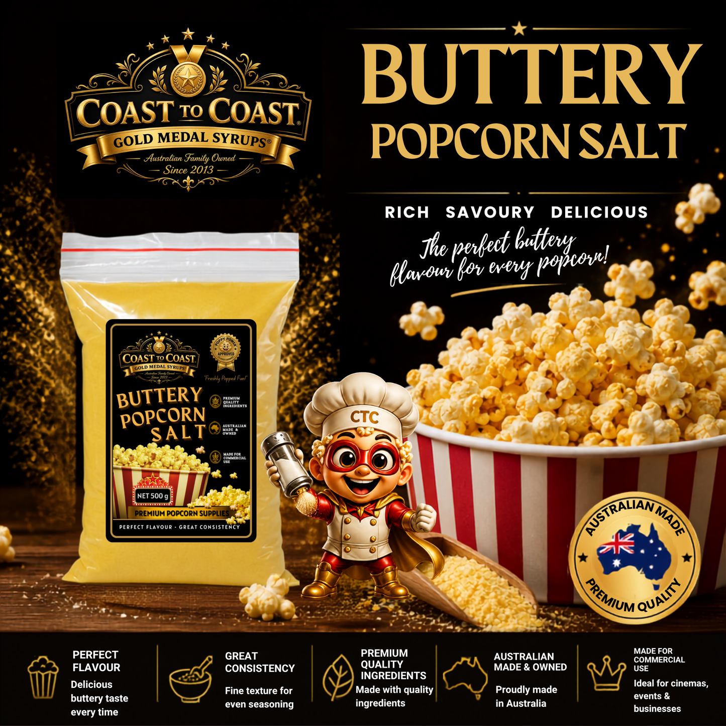 🧂 Buttery Popcorn Salt 500g - Coast to Coast Gold Medal Syrups®