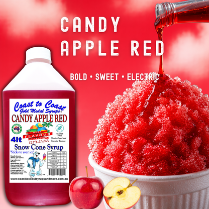 6 Candy Apple Red Snow Cone Syrup, 4Ltr, Premium Ice Syrup, Coast to Coast Gold Medal Syrups®
