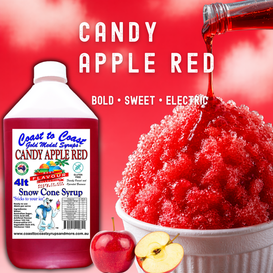6 Candy Apple Red Snow Cone Syrup, 4Ltr, Premium Ice Syrup, Coast to Coast Gold Medal Syrups®