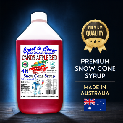 6 Candy Apple Red Snow Cone Syrup, 4Ltr, Premium Ice Syrup, Coast to Coast Gold Medal Syrups®