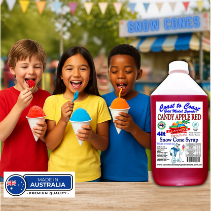 6 Candy Apple Red Snow Cone Syrup, 4Ltr, Premium Ice Syrup, Coast to Coast Gold Medal Syrups®