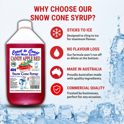 6 Candy Apple Red Snow Cone Syrup, 4Ltr, Premium Ice Syrup, Coast to Coast Gold Medal Syrups®