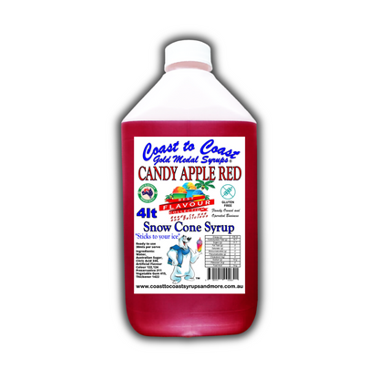 6 Candy Apple Red Snow Cone Syrup, 4Ltr, Premium Ice Syrup, Coast to Coast Gold Medal Syrups®