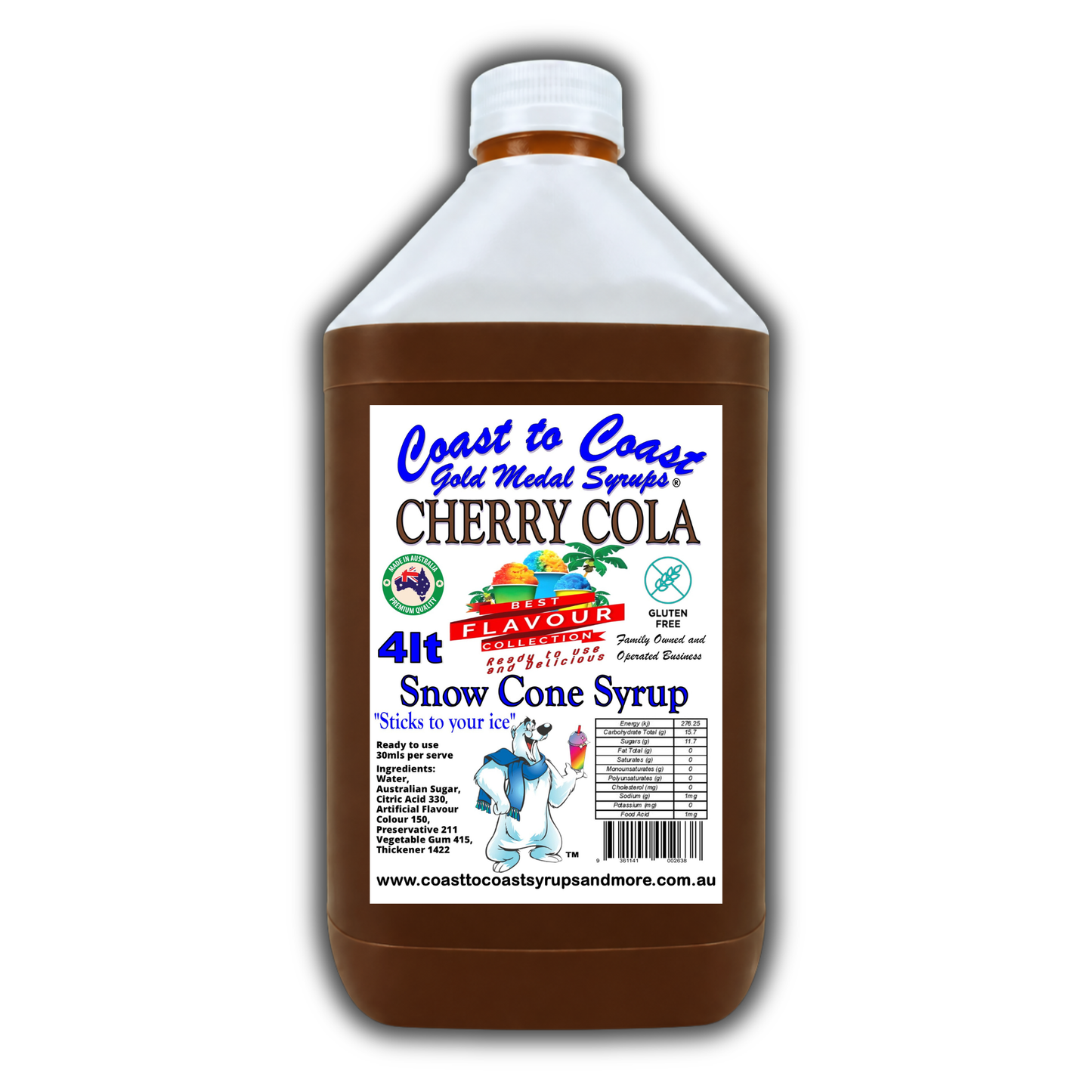 6 Cherry Cola Snow Cone Syrup, 4Ltr, Premium Ice Syrup, Coast to Coast Gold Medal Syrups®