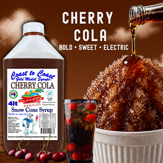 6 Cherry Cola Snow Cone Syrup, 4Ltr, Premium Ice Syrup, Coast to Coast Gold Medal Syrups®