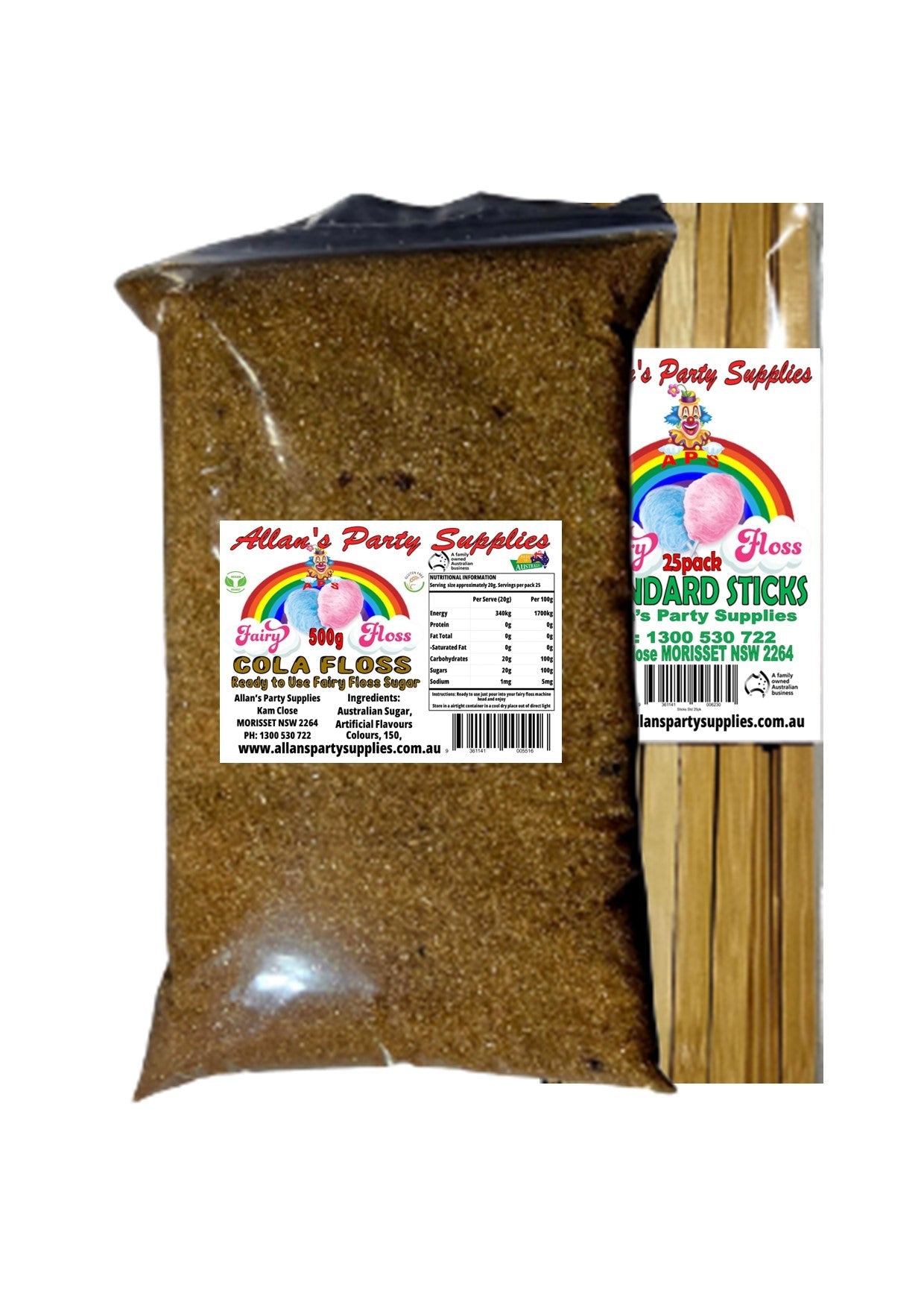 #2 APS, Fairy Floss 500g Sugar & 25 Sticks Serve Kit, With Over 35 flavours