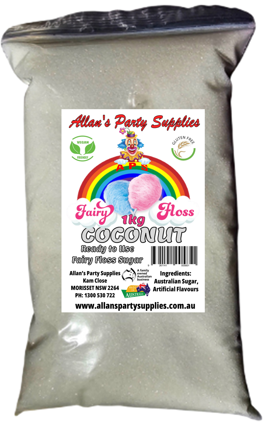#3 APS, Premium Fairy Floss Sugar, 50 Serves RTU 1kg, Over 35 Plus Flavours