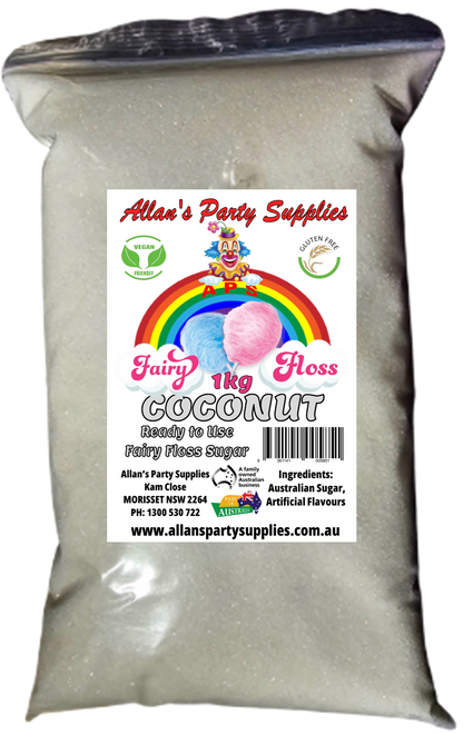 #3 APS, Premium Fairy Floss Sugar, 50 Serves RTU 1kg, Over 35 Plus Flavours