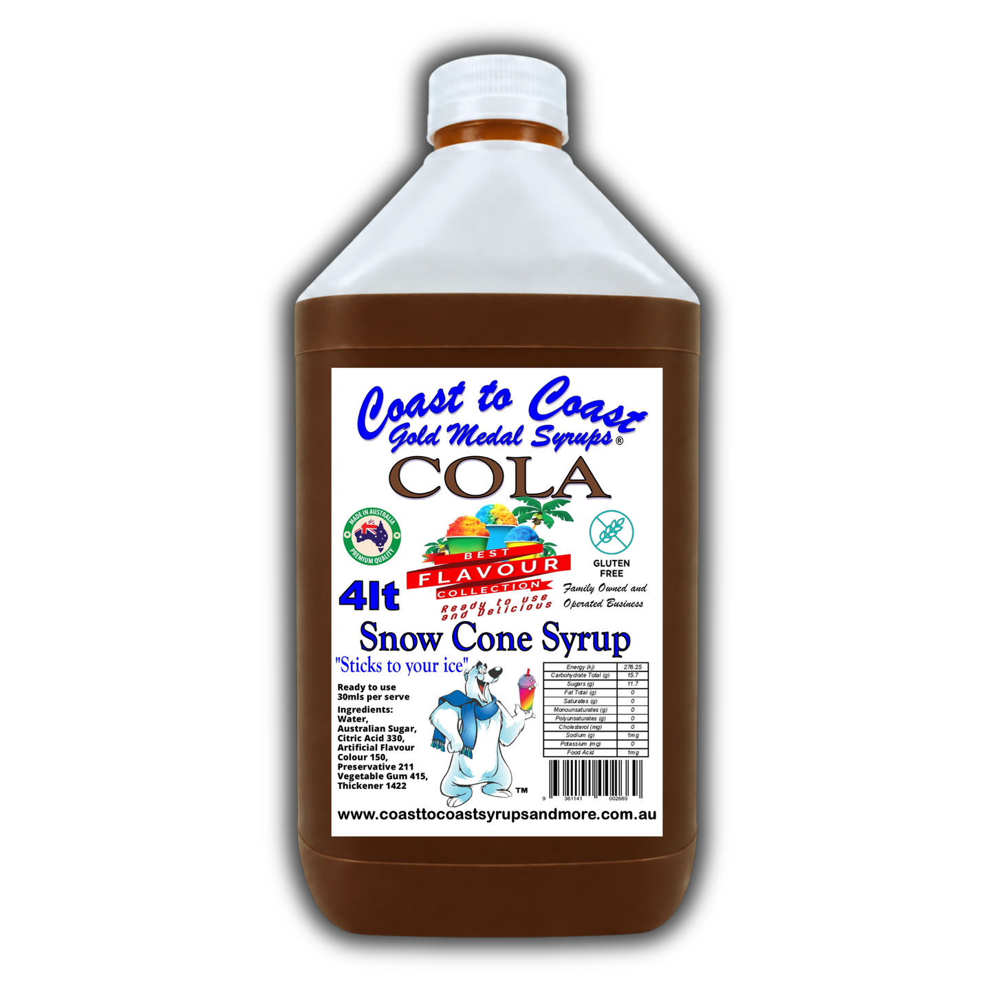 6 Cola Snow Cone Syrup, 4Ltr, Premium Ice Syrup, Coast to Coast Gold Medal Syrups®