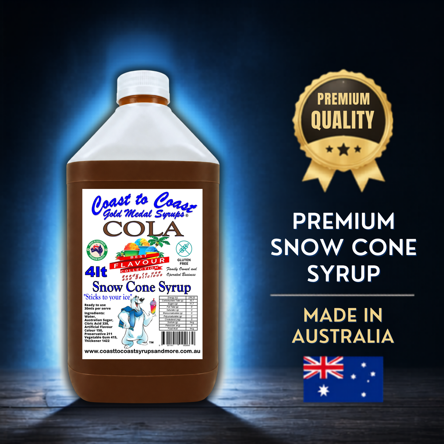 6 Cola Snow Cone Syrup, 4Ltr, Premium Ice Syrup, Coast to Coast Gold Medal Syrups®