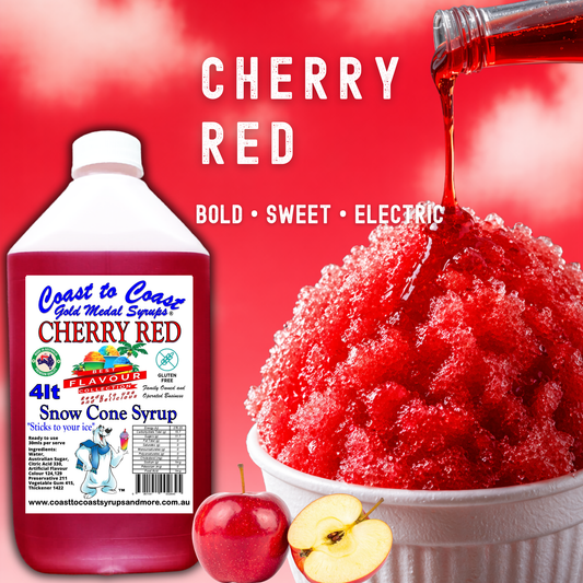 6 Cherry Red Snow Cone Syrup, 4Ltr, Premium Ice Syrup, Coast to Coast Gold Medal Syrups®