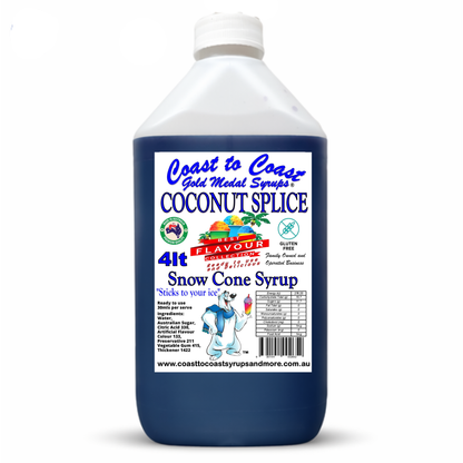 6 Coconut Splice Snow Cone Syrup, 4Ltr, Premium Ice Syrup, Coast to Coast Gold Medal Syrups®