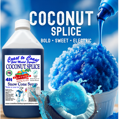 6 Coconut Splice Snow Cone Syrup, 4Ltr, Premium Ice Syrup, Coast to Coast Gold Medal Syrups®
