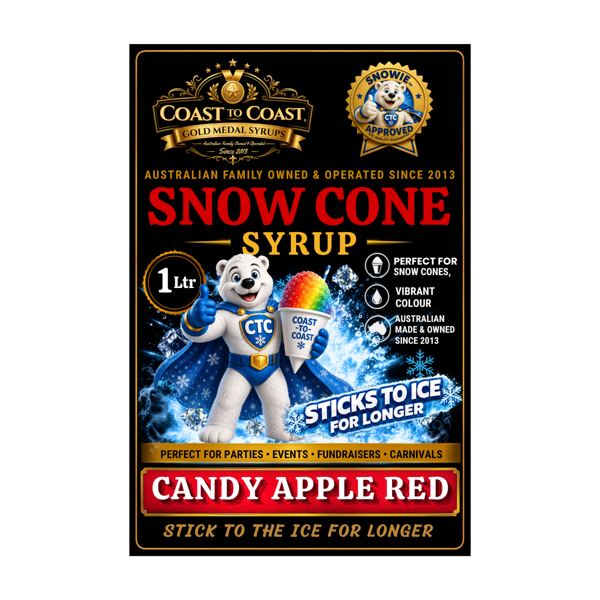 Candy Apple Red Snow Cone Syrups 1ltr - Coast to Coast Gold Medal Syrups®