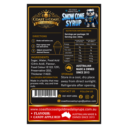 Candy Apple Red Snow Cone Syrups 2ltr - Coast to Coast Gold Medal Syrups®