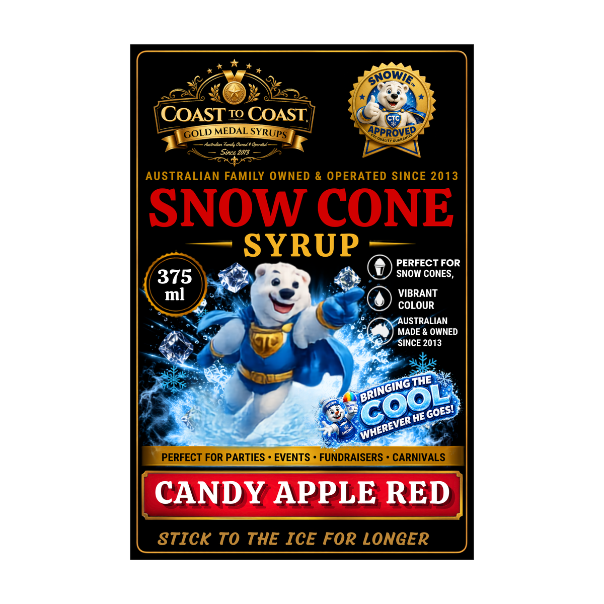 Candy Apple Red Snow Cone Syrups 375ml - Coast to Coast Gold Medal Syrups®