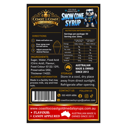 Candy Apple Red Snow Cone Syrups 4ltr - Coast to Coast Gold Medal Syrups®