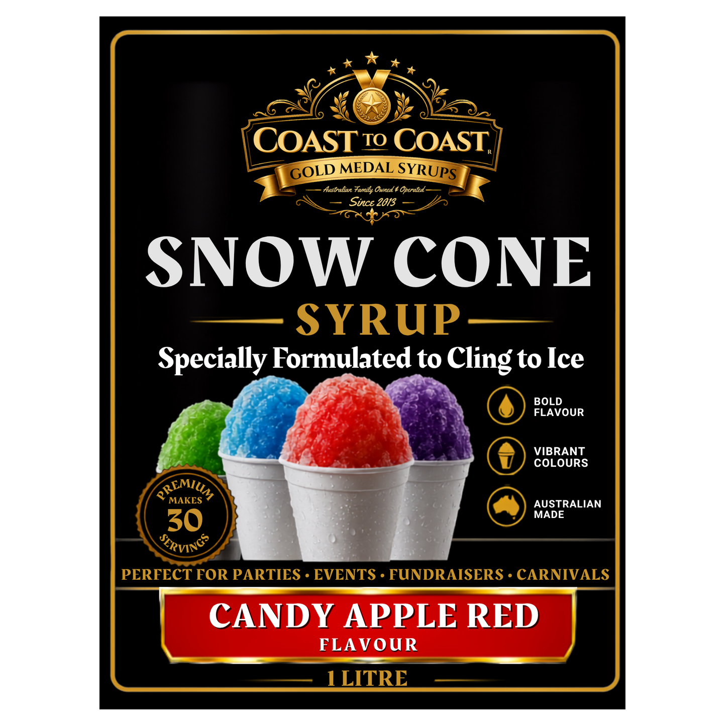 Candy Apple Red Snow Cone Syrups 1ltr - Coast to Coast Gold Medal Syrups®