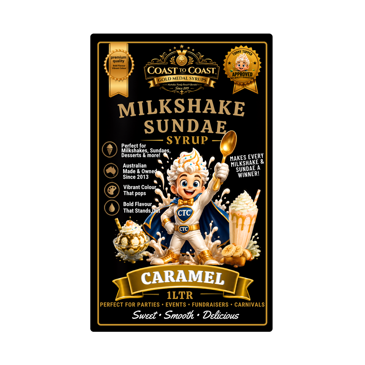 Caramel, Milkshake/Sundae toppings 1ltr - Coast to Coast Gold Medal Syrups®