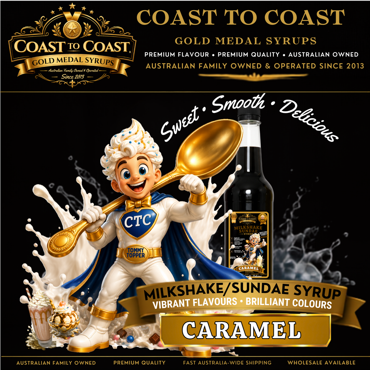 Caramel, Milkshake/Sundae toppings 500ml - Coast to Coast Gold Medal Syrups®