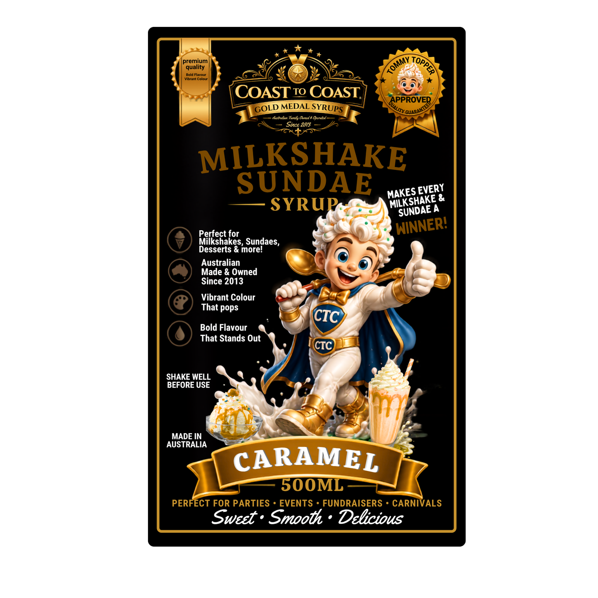 Caramel, Milkshake/Sundae toppings 500ml - Coast to Coast Gold Medal Syrups®