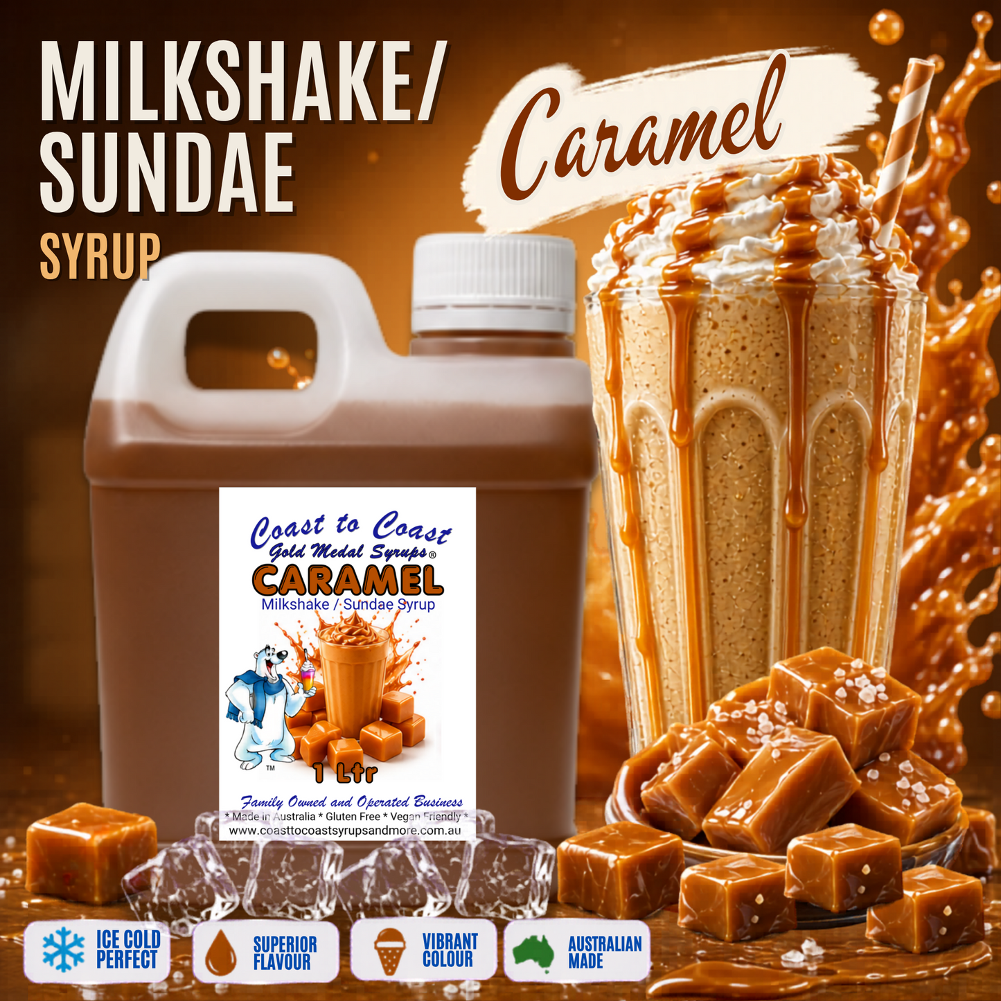 #2 Caramel, Milkshake/Sundae toppings 1ltr, Coast to Coast Gold Medal Syrups®