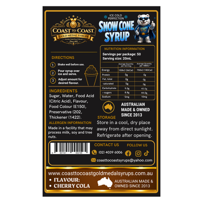 Cherry Cola Snow Cone Syrups 2ltr - Coast to Coast Gold Medal Syrups®