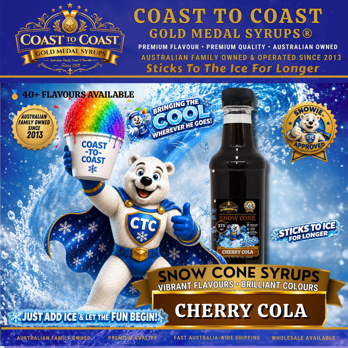 Cherry Cola Snow Cone Syrups 375ml - Coast to Coast Gold Medal Syrups®