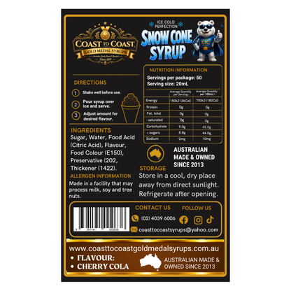 Cherry Cola Snow Cone Syrups 4ltr - Coast to Coast Gold Medal Syrups®