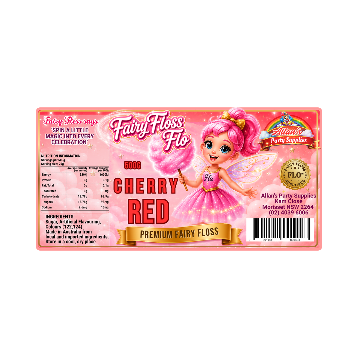 Cherry Red Fairy Floss Sugar – 500g Jar - Allan's Party Supplies