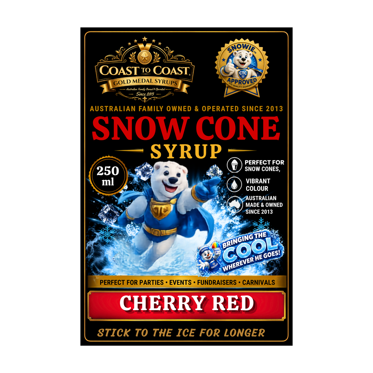 Cherry Red Snow Cone Syrups 250ml - Coast to Coast Gold Medal Syrups®