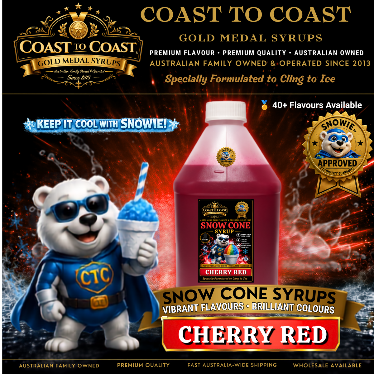 Cherry Red Snow Cone Syrups 4ltr - Coast to Coast Gold Medal Syrups®