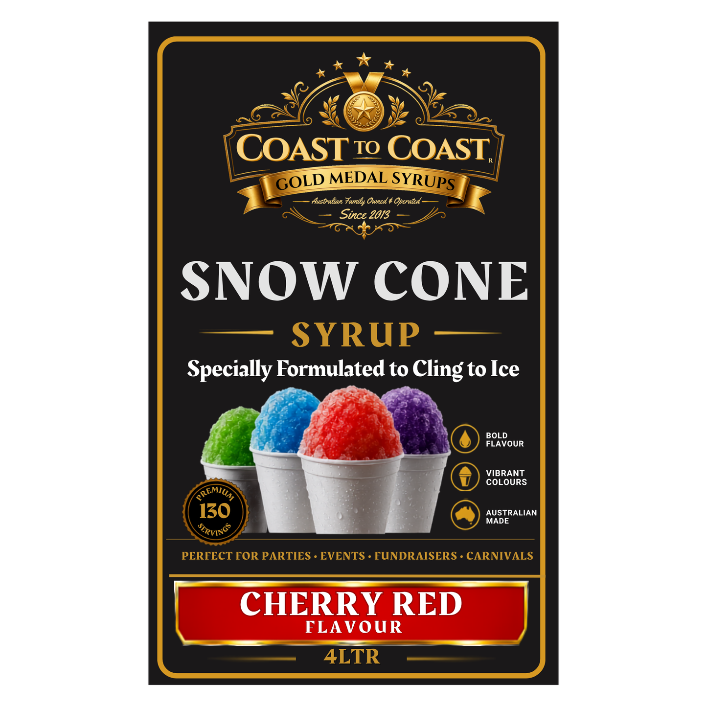 Cherry Red Snow Cone Syrups 4ltr - Coast to Coast Gold Medal Syrups®