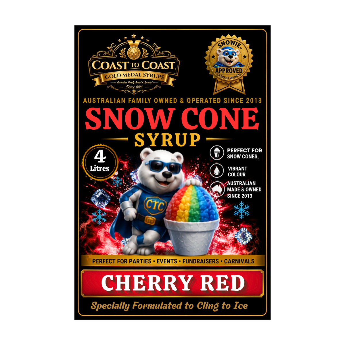 Cherry Red Snow Cone Syrups 4ltr - Coast to Coast Gold Medal Syrups®