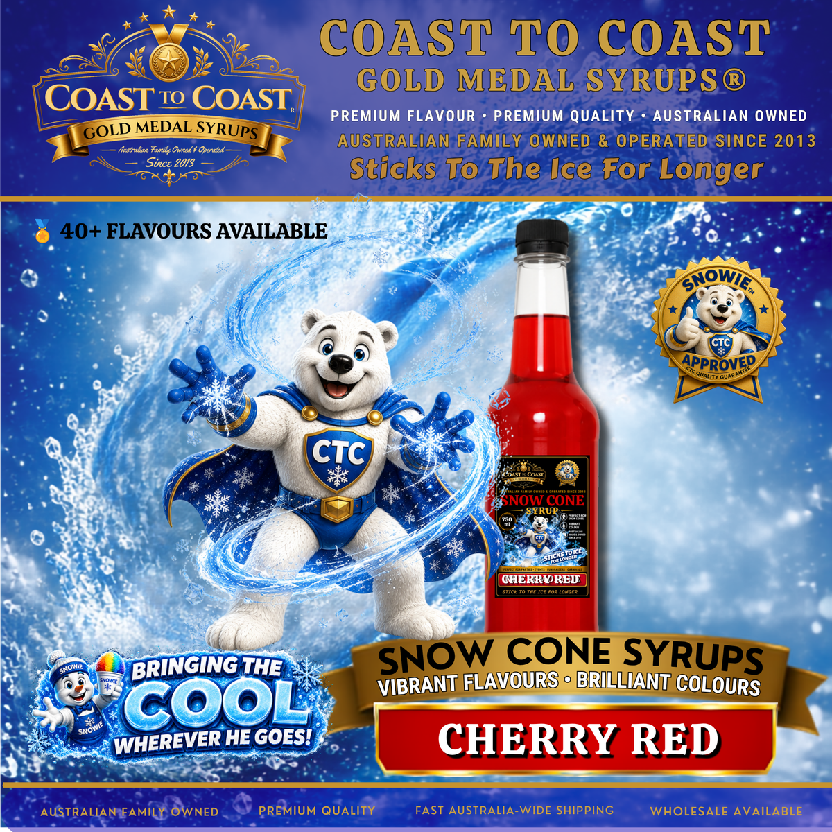 Cherry Red Snow Cone Syrups 750ml - Coast to Coast Gold Medal Syrups®