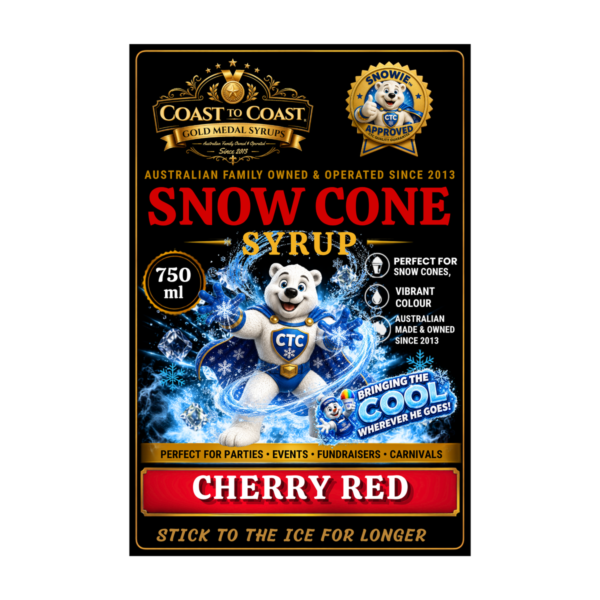 Cherry Red Snow Cone Syrups 750ml - Coast to Coast Gold Medal Syrups®