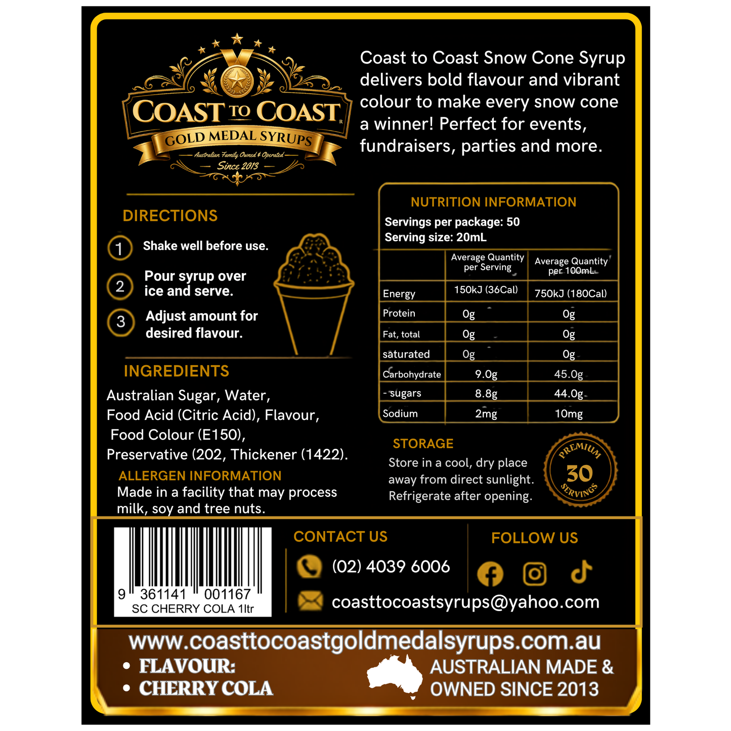 Cherry Cola Snow Cone Syrups 1ltr - Coast to Coast Gold Medal Syrups®