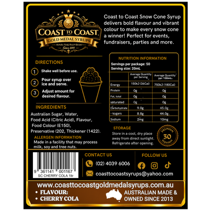 Cherry Cola Snow Cone Syrups 1ltr - Coast to Coast Gold Medal Syrups®